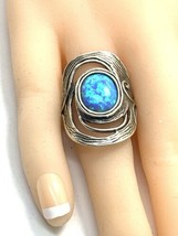 Sterling Silver Didae Israel Fire Blue Opal Stone Wide Ring Size9 - £98.29 GBP
