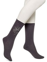 HUE Womens Socks Embellished Rhinestone Cluster Crew Graphite Color $14 - NWT - £2.83 GBP