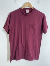 Vtg Jerzees M 38-40 Maroon Red Short Sleeve Single Stitch Pocket Tee T-Shirt - £16.18 GBP