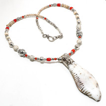 Cowrie Shell Red Coral White Beads Handmade Jewelry Necklace Nepali 18" SA 543 - £14.54 GBP