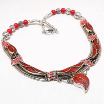 Red Coral Gemstone Fashion Black Friday Gift Jewelry Necklace Nepali 18" SA 4946 - £17.65 GBP