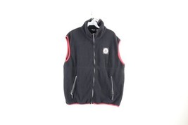 Vintage 90s Marlboro Mens Size Medium Compass Full Zip Fleece Vest Jacket Black - £31.61 GBP