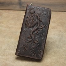 Retro Crazy Horse Leather Embossed Wallet 2022 New Dragon Pattern Long Men Walle - £30.00 GBP