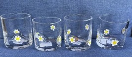 Set 4 Hand Blown Fused Daisies Rocks Glasses Daisy Lowball Glass Barware... - £47.96 GBP