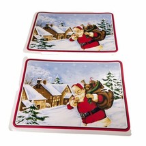 Vtg Lot of 2 Vinyl Santa Claus Carrying Presents Placemats Christmas Set... - $23.70