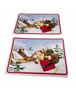 Vtg Lot of 2 Vinyl Santa Claus Carrying Presents Placemats Christmas Set... - £18.92 GBP