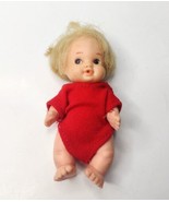 Vintage 1966 Uneeda Peewee Doll 4.25in Blonde Red One Piece - £8.55 GBP