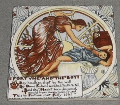 American Encaustic Tile/Trivet FORTUNE AND THE BOY Zanesville, Ohio USA - £116.30 GBP
