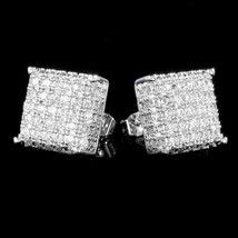 18K White Gold Plated CZ Micropave Cluster Square Stud Earrings Father&#39;s... - $18.68