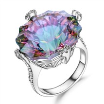 Luxury Natural Rainbow Mystic Quartz Cocktail Ring 925 Sterling Silver I... - $71.66