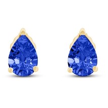 2.00Ct Pear Simulated Sapphire Solitaire Stud Earrings14K Yellow Gold Plated - £93.41 GBP