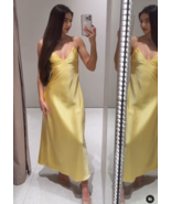 ZARA BNWT 2025. YELLOW SATIN MIDI DRESS V NECK STRAPS. 8035/331/300 - $94.40