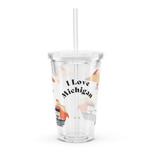 New 16oz Acrylic Tumbler I Love Michigan Lighthouse with Lid and Straw D... - $12.99