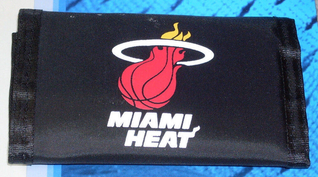 NBA Miami Heat on Black Printed Tri-Fold Nylon Wallet by Rico Industries - £12.78 GBP