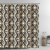 Espresso Morocco Geometric Art Fabric Shower Curtain, With Hooks Modern,... - £14.15 GBP