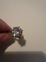 Vintage Gold Layered Ring Big Faux Diamond Crystal Size 9 - £32.11 GBP