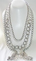 Bold Fashion Necklace Layered Silver Silvert-one Chains - £12.33 GBP