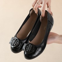 Spring Summer Fashion Leather Flats Shoes Women Elegant Round Toe  Buckle Slip-O - £39.11 GBP