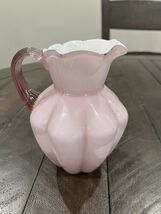 Fenton Pink Rose Overlay Cased Glass Pitcher w/ Fern Pattern With Sticker - $49.49