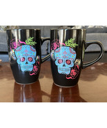 2 Sugar Skull Mug Day of the Dead Lg Tall 18oz Coffee Tea Cup Blue New - $24.42 CAD
