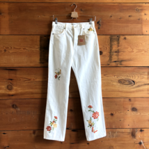 28 - Reformation White Denim Floral Embroidered High Waist Jeans NEW 0716MD - £98.75 GBP