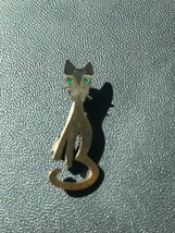Vintage Small Mexico Silver Marked Kitty Cat w Inlaid Green Stone Eyes Pin Brooc - £13.22 GBP