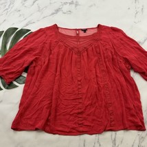 Torrid Peasant Top Plus Size 4x Red Mesh Crochet Trim Button Back Blouse - £21.66 GBP