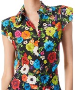 Alice and Olivia Flower Garden Martel Silk Flutter Sleeve button blouse ... - £225.41 GBP