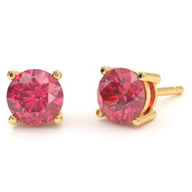 Pink Tourmaline 5mm Round Stud Earrings in 10k Yellow Gold - £216.35 GBP