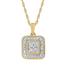 14k Yellow Gold Over 0.15ct Round Diamond Square Cluster Frame Pendant 18&quot; Chain - £66.74 GBP