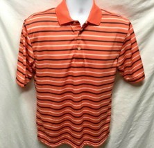 PGA Golf Tour Mens Sz S Orange Navy Blue Striped Polo Shirt Top 100% Pol... - £11.36 GBP