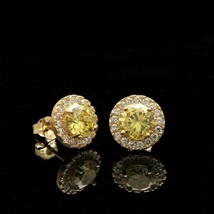 2.00CT Halo Round Citrine Simulated Women Stud Earrings 925 sterling silver - £55.19 GBP
