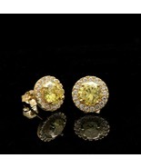 2.00CT Halo Round Citrine Simulated Women Stud Earrings 925 sterling silver - £54.75 GBP