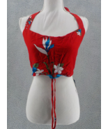 Hibiscus Collection Halter Crop Top Red Hibiscus Beach Blouse Adjustable... - $14.99