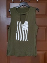 Women American Flag Sleeveless Keyhole Casual XL Green - $14.85
