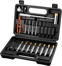 HORUSDY 22-Piece Punch Set and Hammer with Brass, Hollow, Steel, Plastic Punches - £33.79 GBP