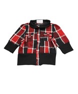 Beverly Hills Polo Club Sweater Womens L Red Black Plaid Snap Pocket Moc... - £23.45 GBP