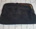 Vintage Italian Black Leather  Suede Lucite Kiss Lock Frame Clutch Purse... - $16.78