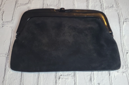 Vintage Italian Black Leather  Suede Lucite Kiss Lock Frame Clutch Purse Paisley - £13.41 GBP