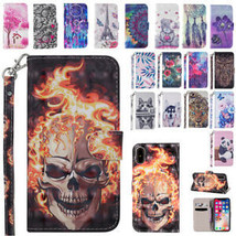 For iPhone 12 Pro Max 11 XS Patterned Leather Wallet Card Slots Flip Case Cover - £41.82 GBP