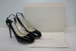 Jimmy Choo Vertigo Black Patent Antique Gold Platform Slingback Sandals ... - $420.75