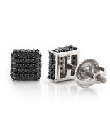 Gift 1Ct Lab-Created Black Diamond Cluster Square Stud Earrings in 925 S... - £79.25 GBP