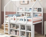 Twin Size House Loft-Bed With Multiple Storage Shelves,Wood Kids Loft Be... - $639.99