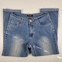 Roz &amp; Ali Cuffed Jeans Womens Size 8 Blue Straight Leg Studded Mid Rise ... - $14.96