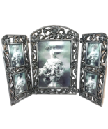 Vintage Ornate Picture Frame Silver Tone Metal 3 Way Fold 5 Photo Pewter... - £29.53 GBP