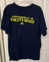 ADIDAS &quot;IMPOSSIBLE IS NOTHING&quot; Blue T Shirt With Green Graphic Men&#39;s Sz XL - £12.68 GBP