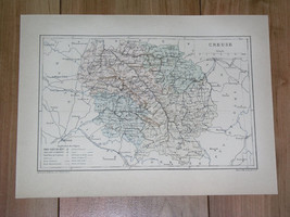 1887 Original Antique Map Of Department Of Creuse Gueret / France - £21.33 GBP