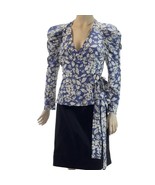 ASTR The LABEL Top Polyester Royal Blue Floral Attached Side Tie Wrap Pu... - $408.15 MXN