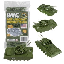 BMC Classic Payton Anti-Aircraft Tanks - 4pc OD Green Plastic Army Men Vehicles - £25.57 GBP