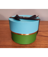 Kate Spade 4&quot; H Round RIBBON TIE Gift Box Blue Green - £11.63 GBP